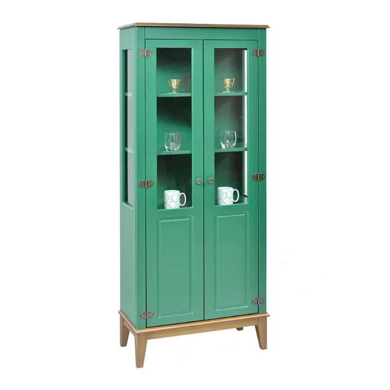 Cristaleira com 2 Portas de Vidro/Madeira - Amêndoa/Verde