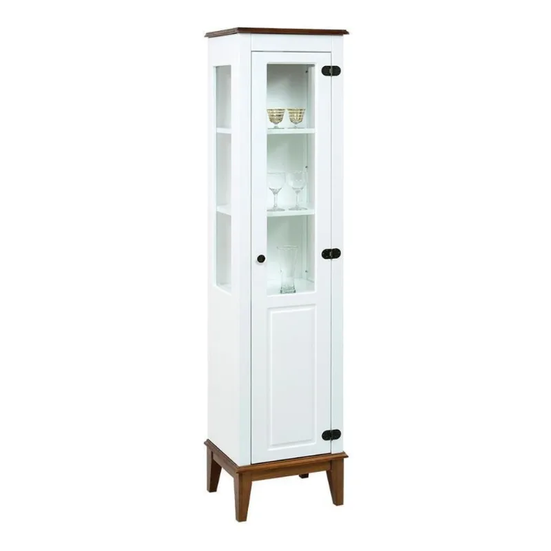 Cristaleira com 1 Porta de Vidro/madeira Amêndoa/Branco