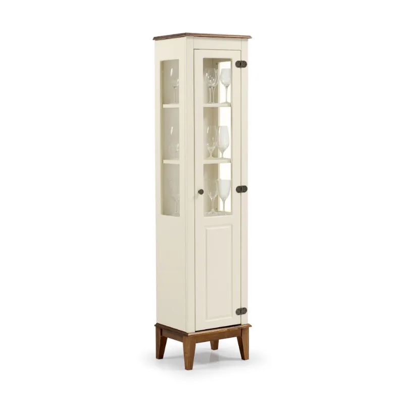 Cristaleira com 1 Porta de Vidro/Madeira - Amêndoa/Off White