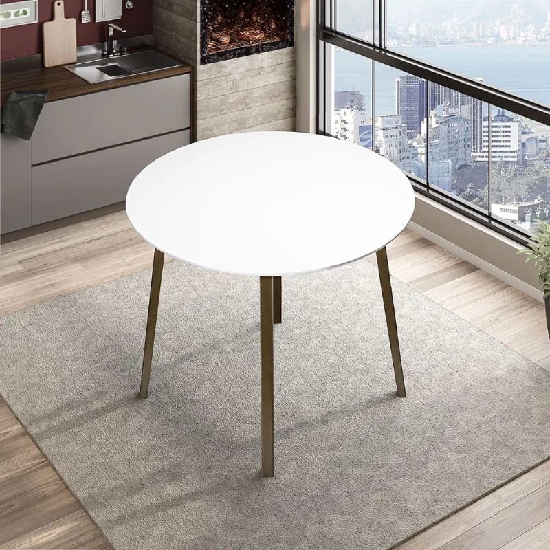 Mesa Millano Redonda com 90 cm Imbuia/Branco - Casatema