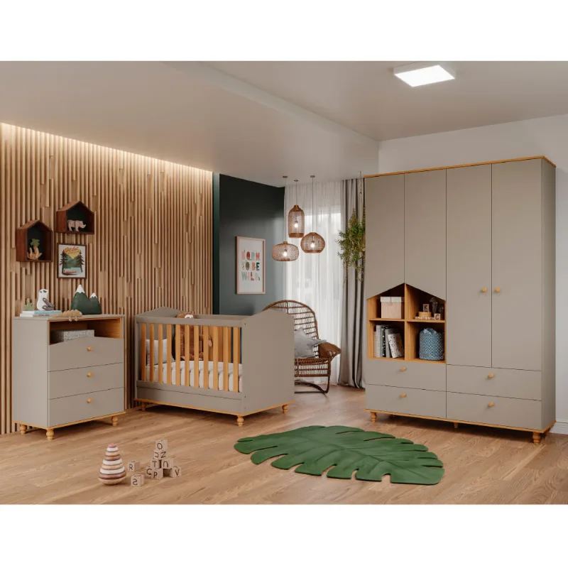 Quarto Completo de Bebê Sweety com 7 Gavetas - Fendi/Savana