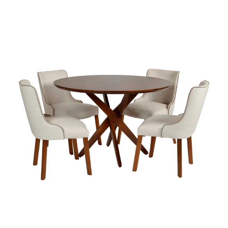 Conjunto com Mesa de Jantar e 4 Cadeiras Lizzi - Castanho/Bege