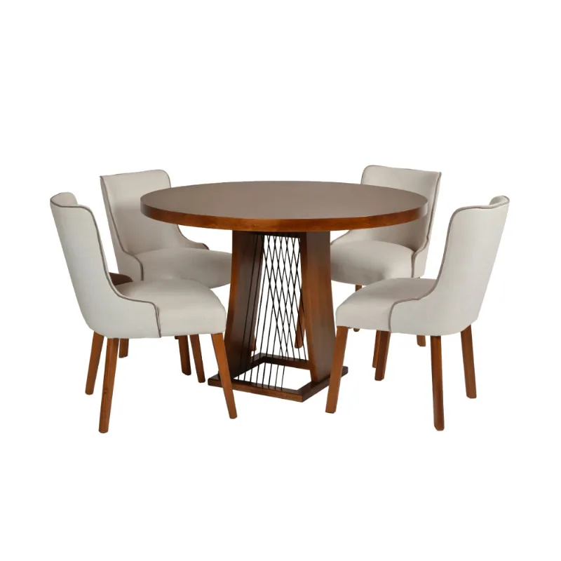 Conjunto com Mesa de Jantar e 4 Cadeiras Lizzi - Castanho/Preto/Bege