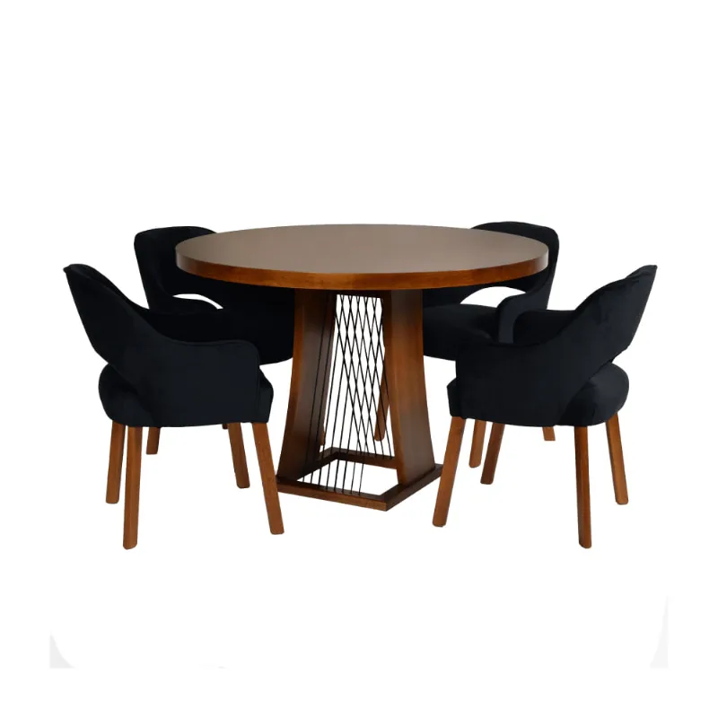 Conjunto com Mesa de Jantar e 4 Cadeiras Texas - Castanho/Preto