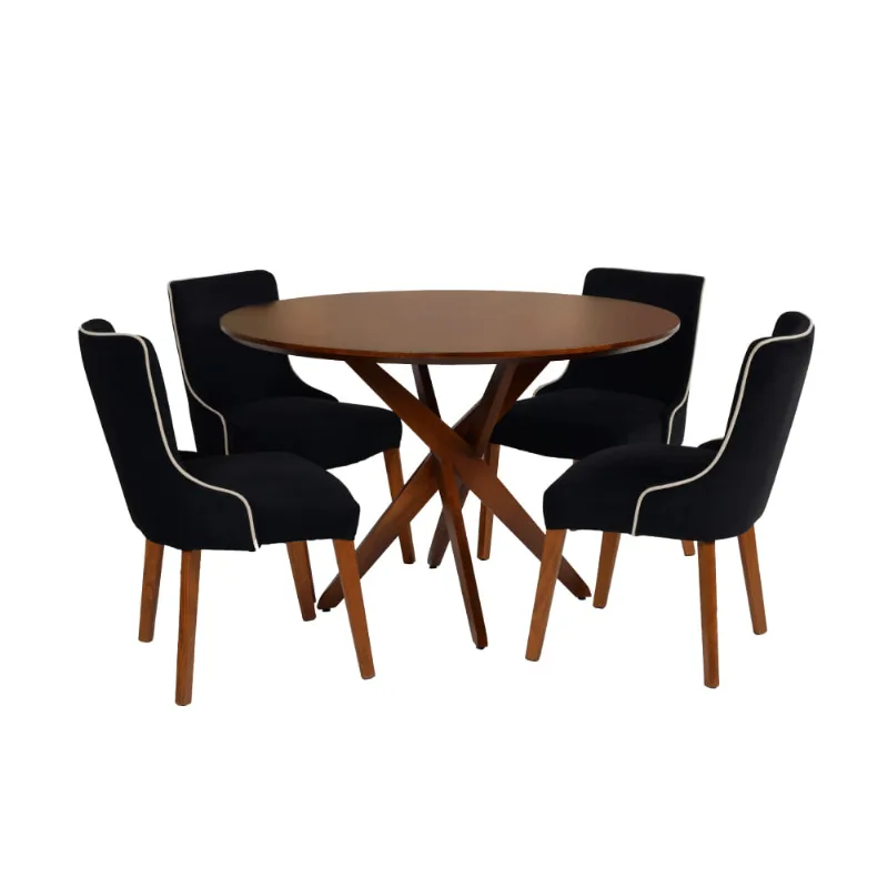 Conjunto com Mesa de Jantar / 4 Cadeiras Asterisco - Castanho/Preto