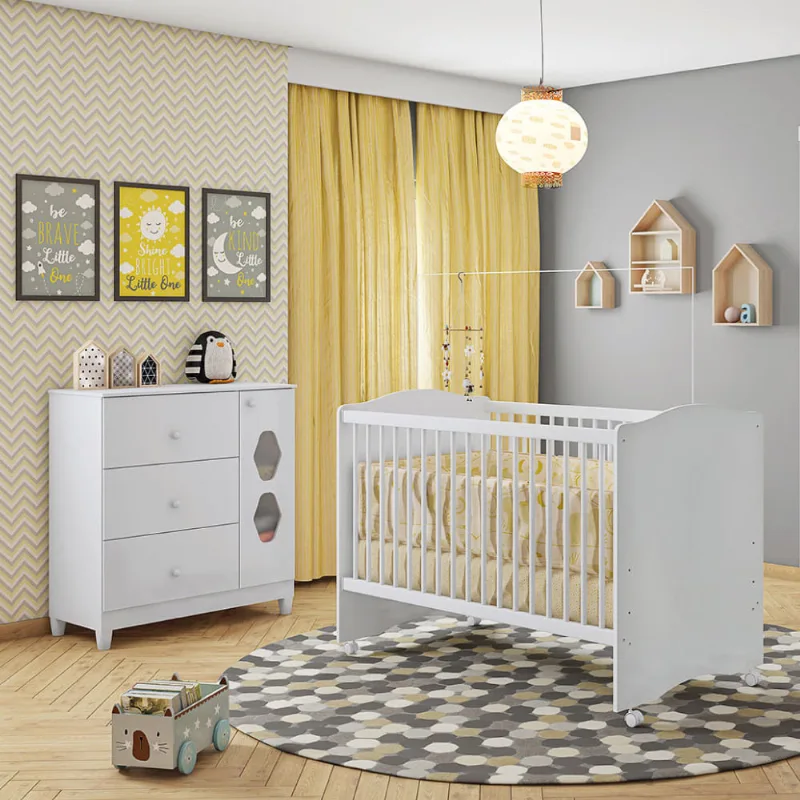 Quarto de Bebê Lolly com Berço e Cômoda - Branco