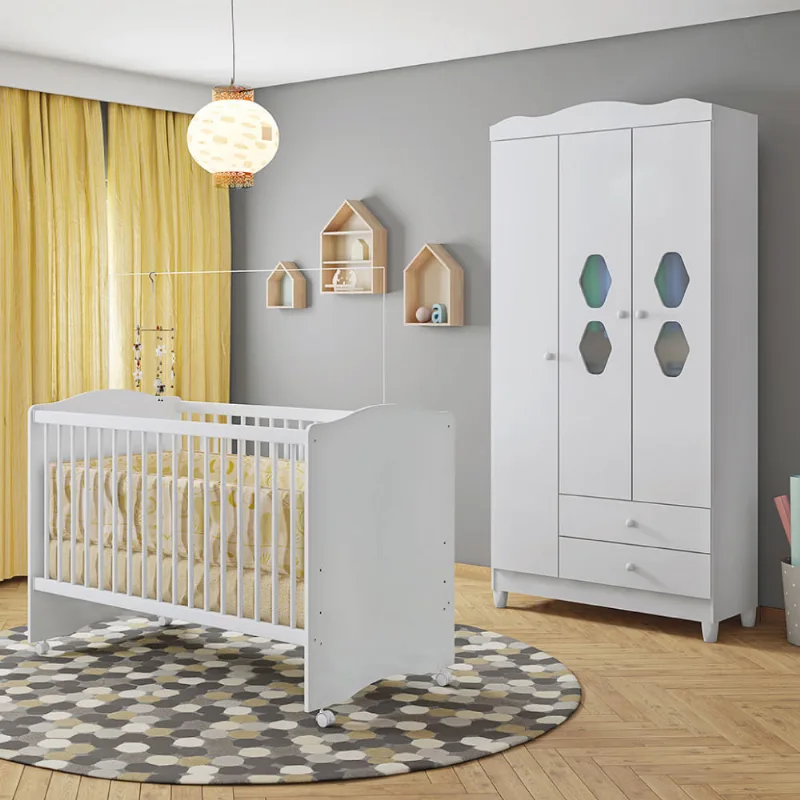 Quarto de Bebê Lolly com Berço e Guarda Roupa - Branco