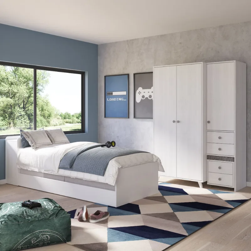 Quarto Completo Juvenil Toronto em Madeira Maciça - Branco Lavado