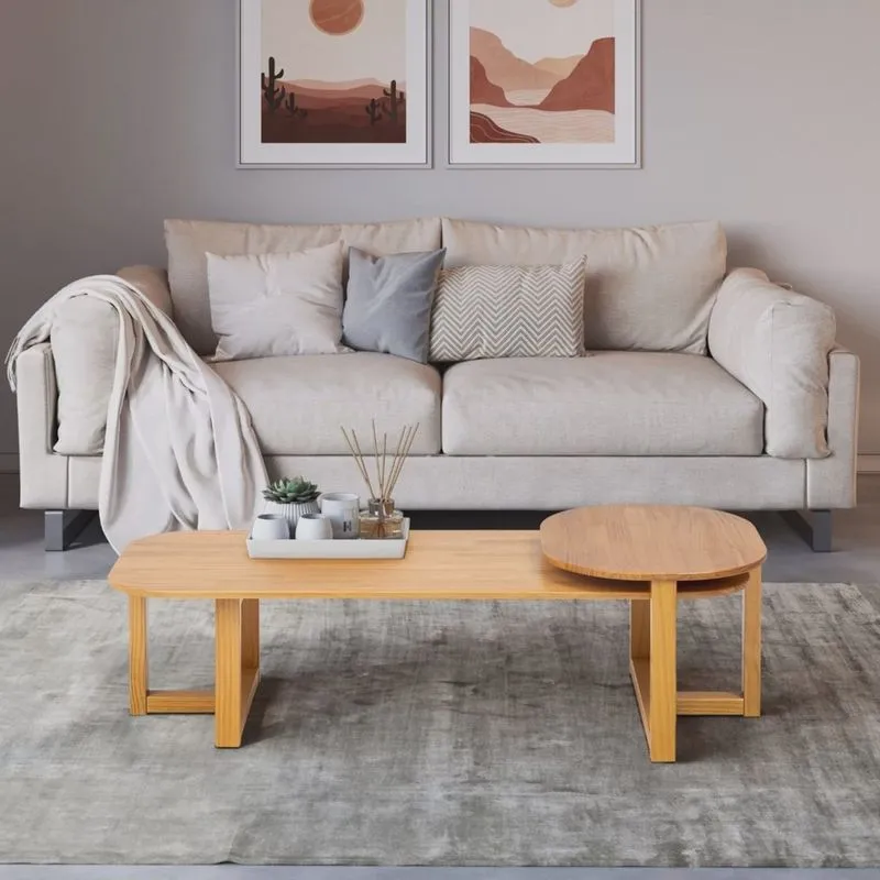 Mesa de Centro 120,5cm Madeira Maciça Ocre Yescasa