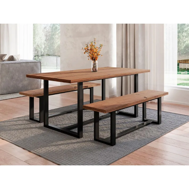 Conjunto Sala de Jantar Mesa com Bancos 6 Lugares Madeira Maciça Lumber CabeCasa MadeiraOriginals Madeira