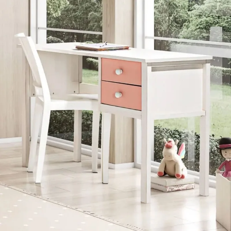 Escrivaninha Infantil Club House Sweet com Casatema 120cm Pés em Madeira Maciça M Branco/Rosa