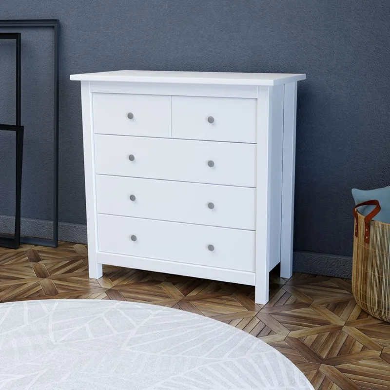 Cômoda 5 Gavetas em Madeira Maciça Alba Branco Branco