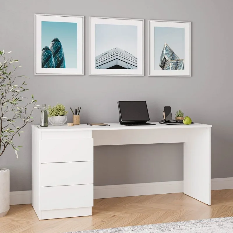Escrivaninha Planejada Mesa Escritório Hera 3 Gavetas 163cm CabeCasa MadeiraOriginals Algodão Branco Algodão