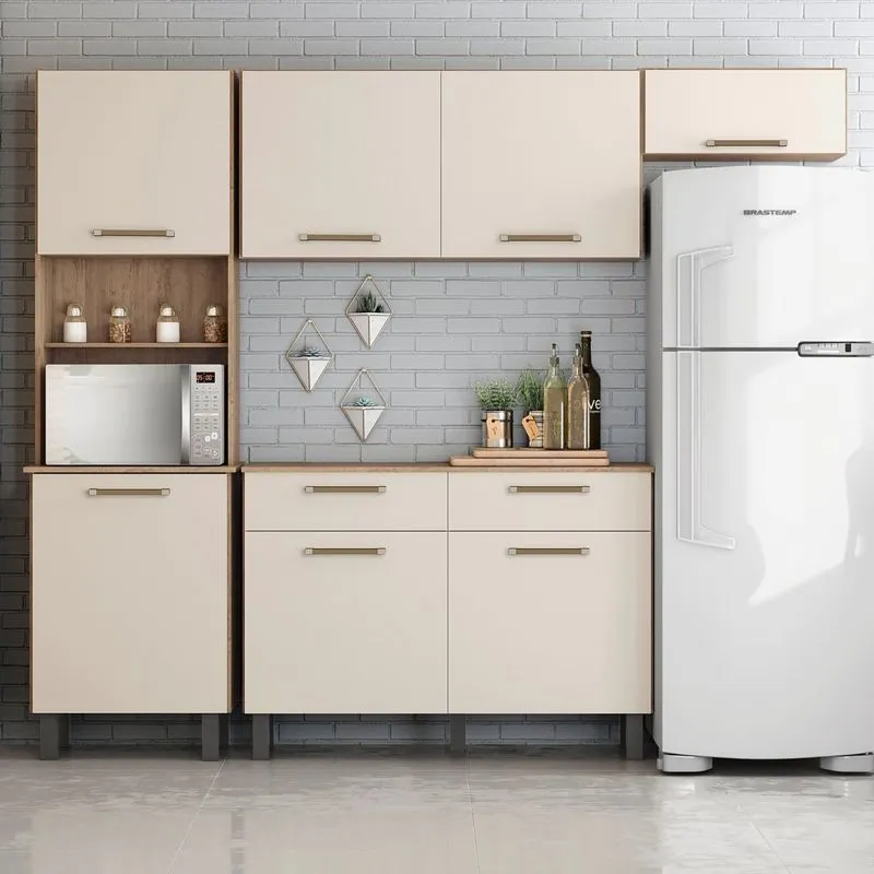 Cozinha 4 Peças 7 Portas 2 Gavetas Filadélfia Conquista Móveis Amêndoa/off White