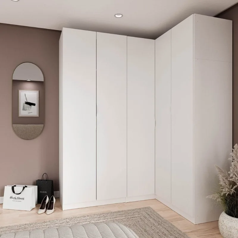 Guarda Roupa Planejado de Canto 5 Portas 3 Peças Hera CabeCasa MadeiraOriginals Branco/Algodão Algodão