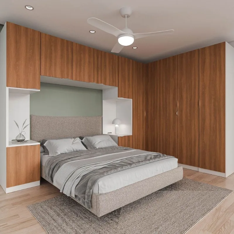 Guarda Roupa Modulado de Casal 12 Portas 6 Peças 2 Mesas de Cabeceira Hera CabeCasa MadeiraOriginal Algodão/Louro