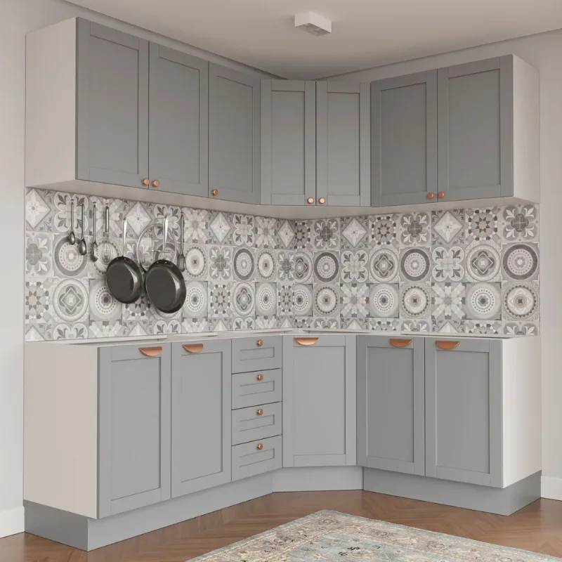 Cozinha Modulada 6 Peças sem Tampo 3 Aéreos e 3 Balcões Arizona CabeCasa MadeiraOriginals Cinza/Branco Branco/Cinza Claro