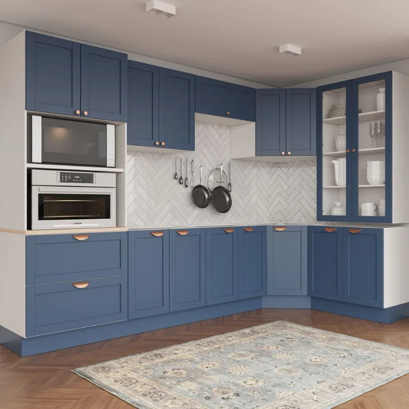 Cozinha Planejada 9 Peças 4 Aéreos 4 Balcões e Torre Quente Arizona CabeCasa MadeiraOriginals Branco/Azul