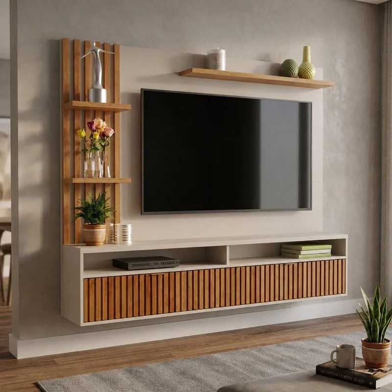 Painel Para Tv Até 65 Polegadas 1 Porta Provence Viero Off White/mel