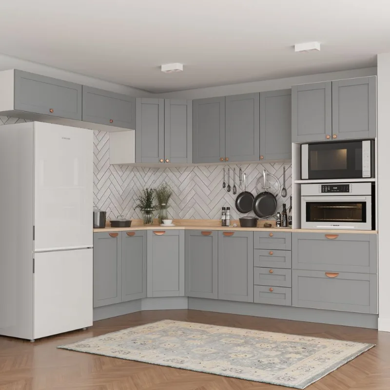 Cozinha Modulada 8 Peças 1 Tampo 4 Aéreos 3 Balcões e Torre Quente Arizona CabeCasa MadeiraOriginals Cinza/Branco Branco e Cinza