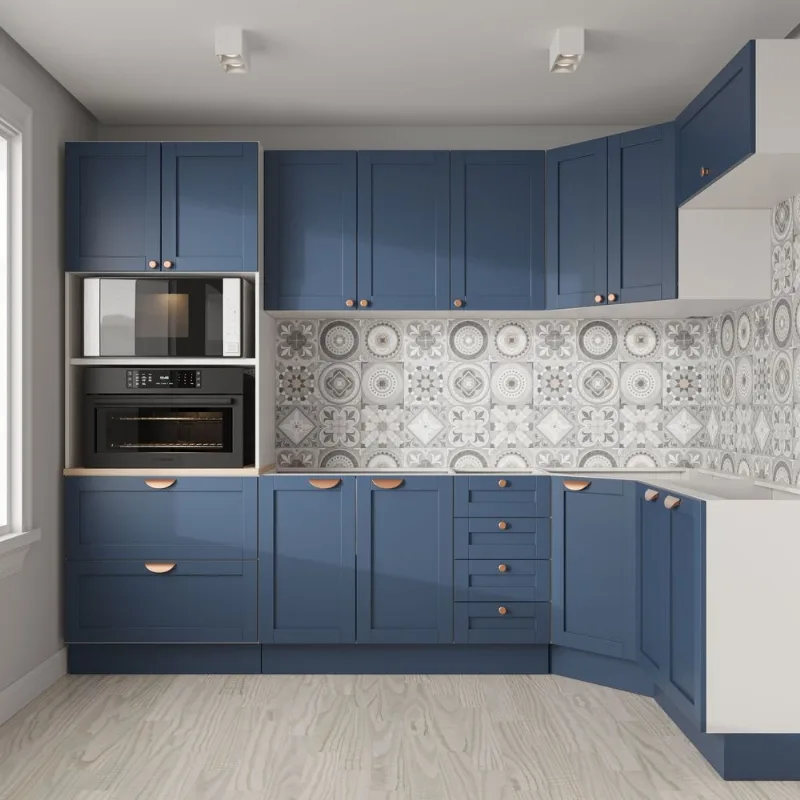Cozinha Planejada 7 Peças 3 Aéreos 3 Balcões e Torre Quente Arizona CabeCasa MadeiraOriginals Azul/Branco Branco e Azul