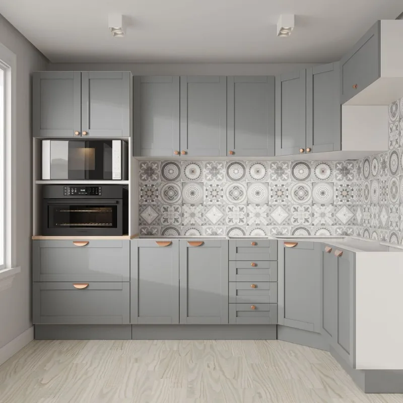 Cozinha Modulada 7 Peças 3 Aéreos 3 Balcões e Torre Quente Arizona CabeCasa MadeiraOriginals Cinza/Branco Branco e Cinza