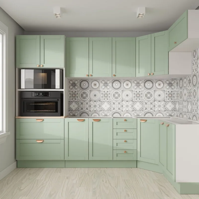 Cozinha Planejada 7 Peças 3 Aéreos 3 Balcões e Torre Quente Arizona CabeCasa MadeiraOriginals Verde/Branco/Menta Branco e Menta