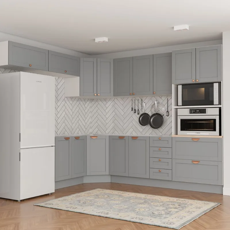 Cozinha Modulada 8 Peças 4 Aéreos 3 Balcões e Torre Quente Arizona CabeCasa MadeiraOriginals Cinza/Branco Branco e Cinza