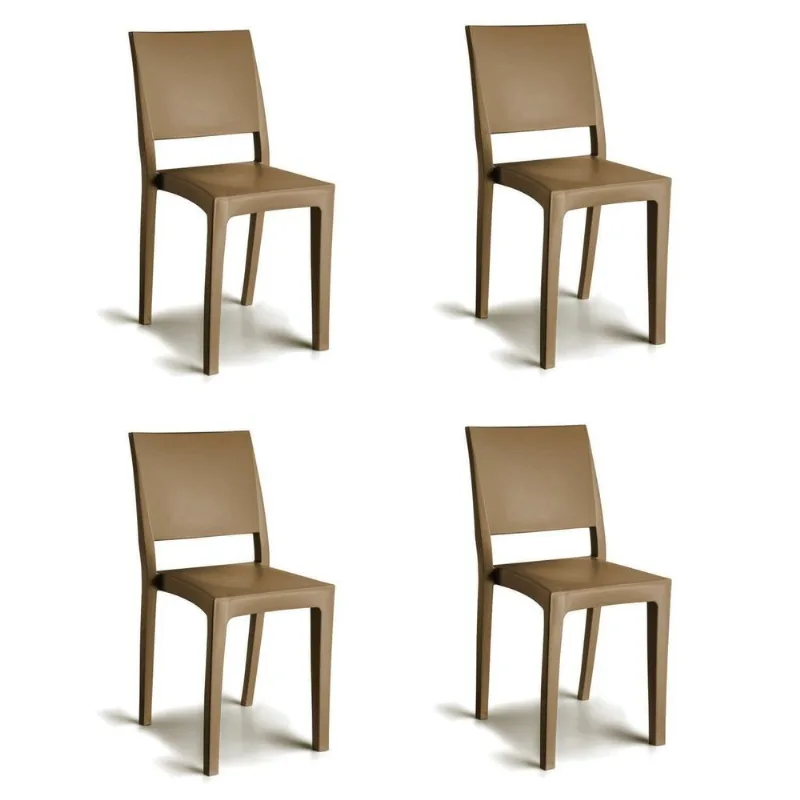 Conjunto 4 Cadeiras de Plástico Polipropileno Empilhável Hydra Plus Marrom/Cappuccino Cappuccino