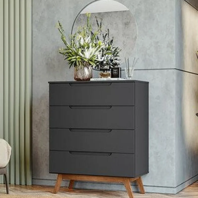 Cômoda Solteiro Retrô 4 Gavetas Alpi Preto Preto