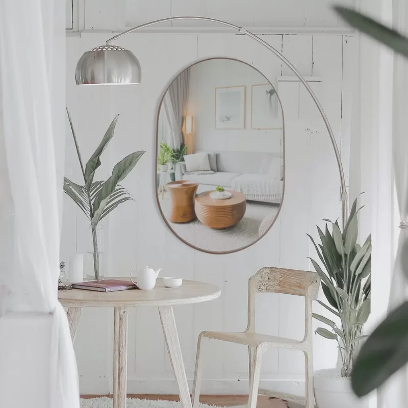 Espelho Oval 60x40cm Moldura em Couro Yescasa