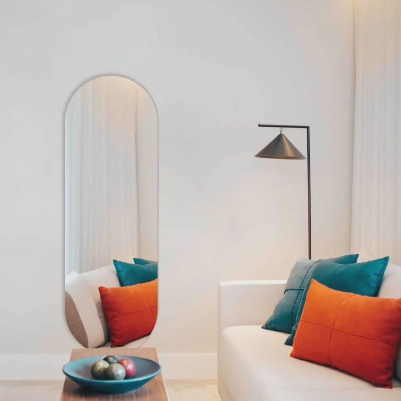 Espelho Oval 150x50cm Moldura em Couro Yescasa
