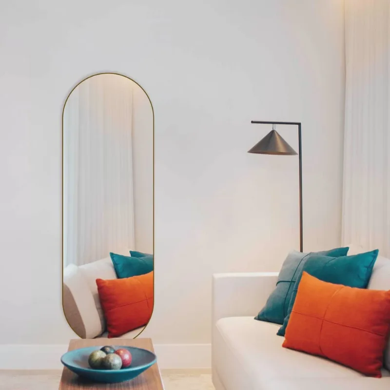 Espelho Oval 150x50cm Moldura em Couro Yescasa