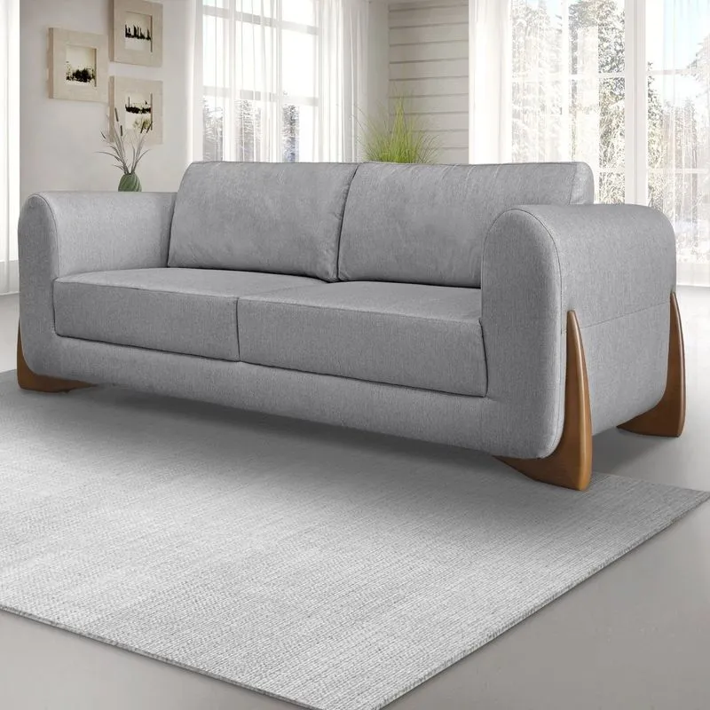 Sofá 3 Lugares 220cm Linho Djon Spezzia Decor Cinza