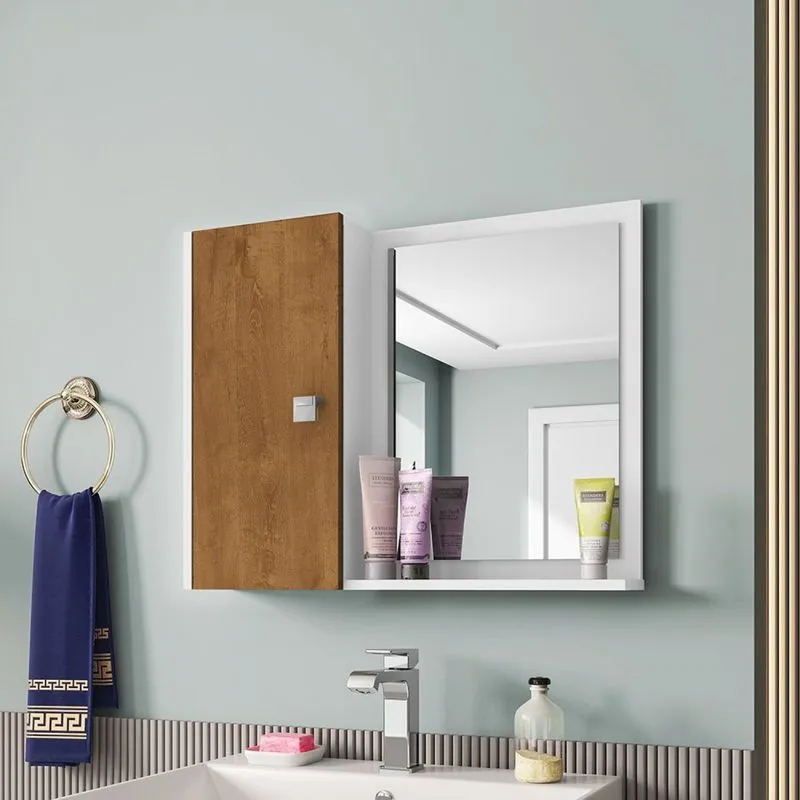 Espelheira Para Banheiro 1 Porta Gênova Móveis Bechara Branco/naturalle