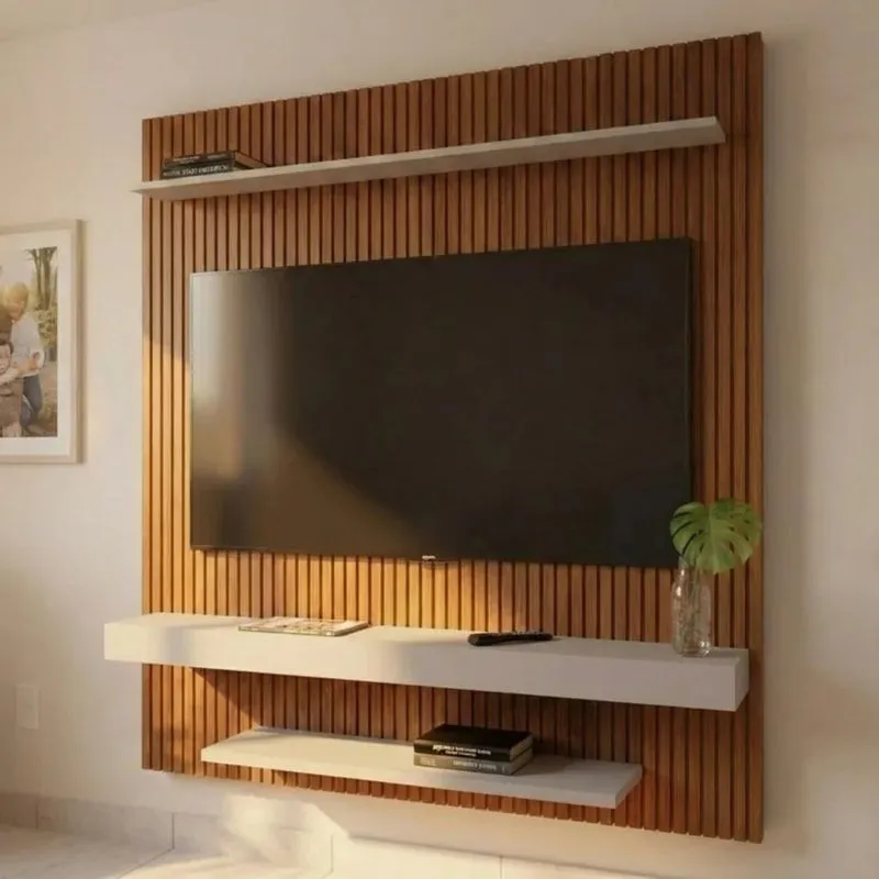 Painel Para Tv Até 60 Polegadas Impressão Ripada 3d Leme Ripado/off White