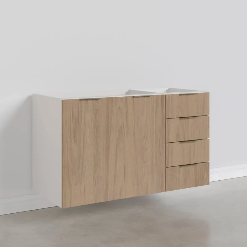 Balcão Pia Planejado 120cm sem Tampo sem Rodapé Puxador 150mm Ipanema CabeCasa MadeiraOriginals Acácia/Branco