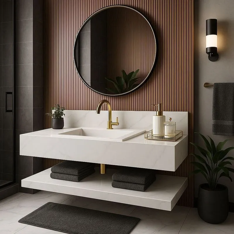 Bancada Em Porcelanato Para Banheiro 60/80/100cm Com Cuba Darabas Agardi