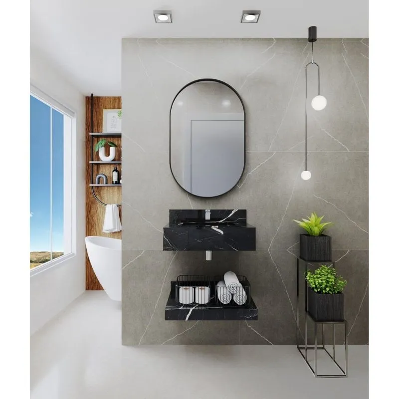 Bancada Em Porcelanato Para Banheiro 60/80/100cm Com Cuba Darabas Agardi