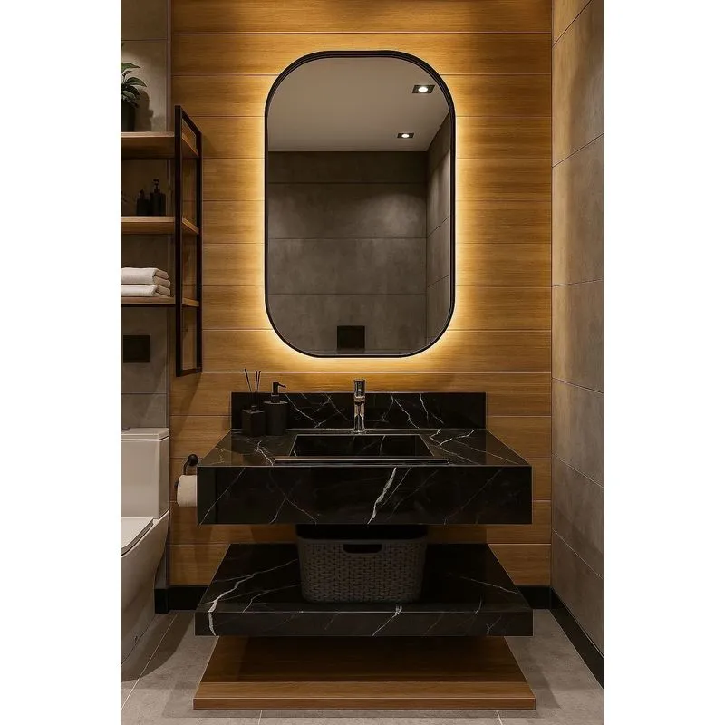 Bancada Em Porcelanato Para Banheiro 60/80/100cm Com Cuba Darabas Agardi