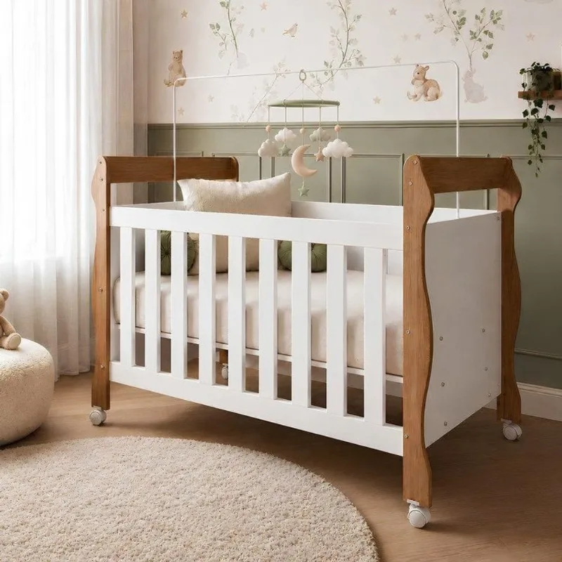 Berço Mini Cama 3 em 1 Soninho 100% MDF Marrom/Amadeirado Amadeirado