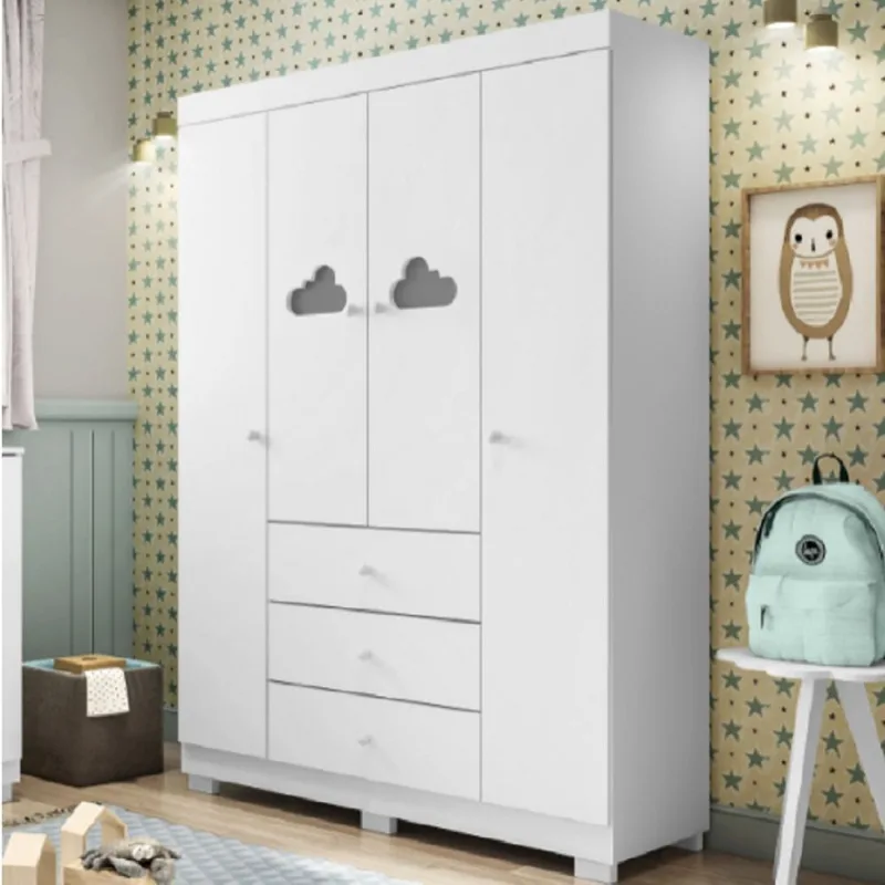Guarda Roupa Infantil 100% MDF 4 Portas 3 Gavetas Ane Branco Branco