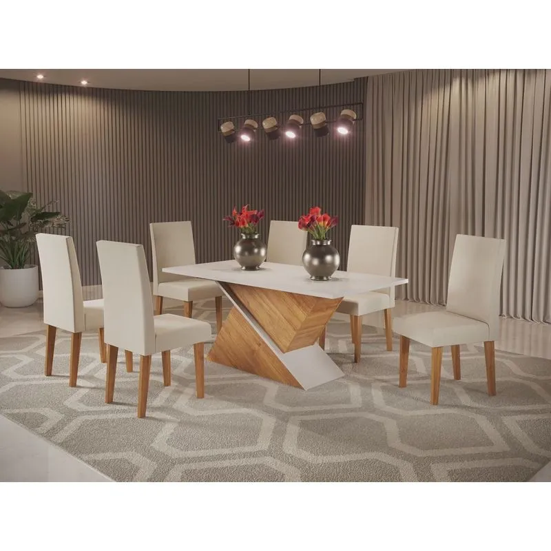 Conjunto Sala de Jantar Mesa Croacia com 6 Cadeiras Venus Viero