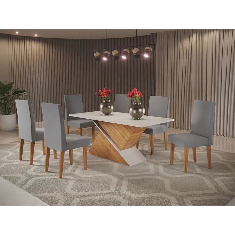 Conjunto Sala de Jantar Mesa Croacia com 6 Cadeiras Venus Viero