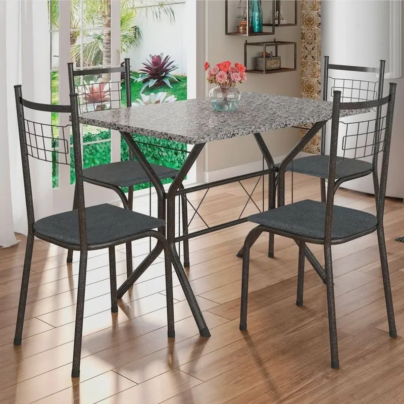 Conjunto Mesa Brasília 110cm 4 Cadeiras New Lisboa Fabone Móveis