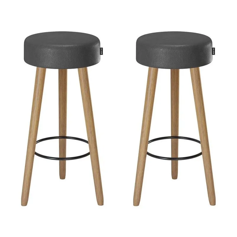 Kit 2 Banquetas Couro Sintético E Madeira Maciça Londres Salaone Preto/marrom