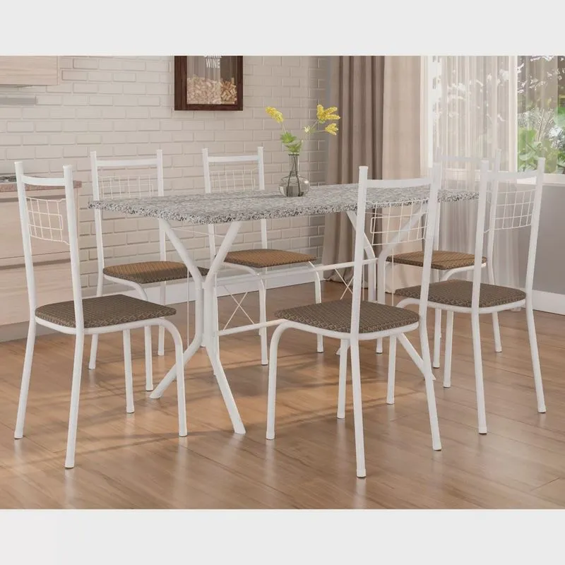 Conjunto de Jantar Mesa Brasília 150cm 6 cadeiras New Lisboa Fabone Móveis