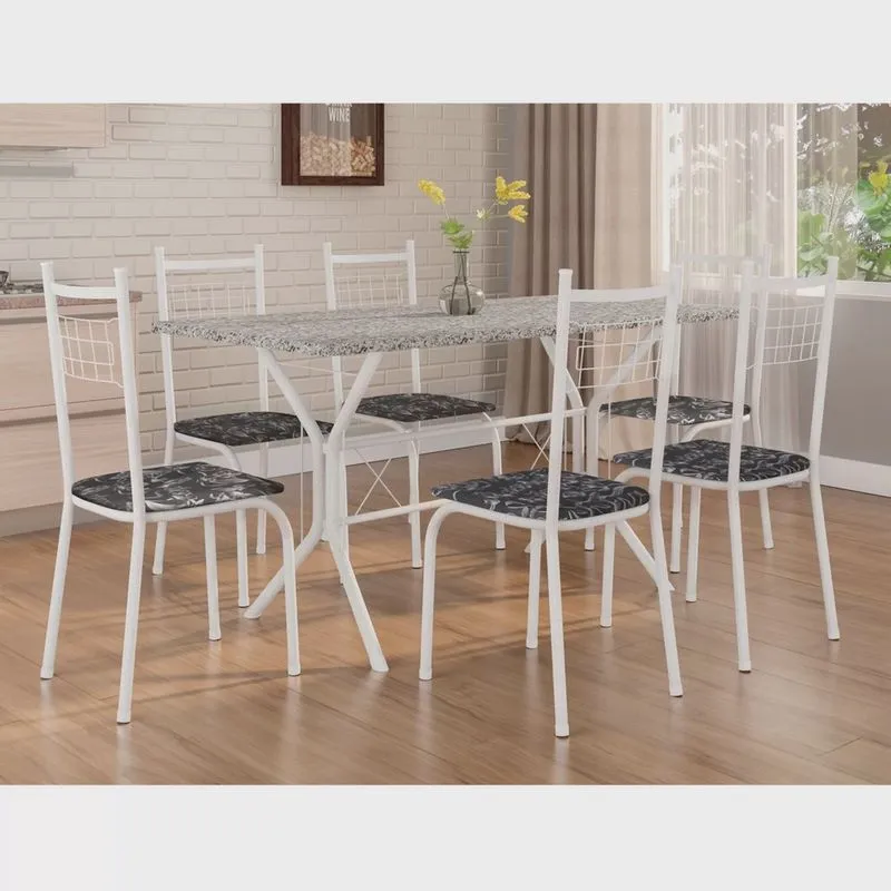 Conjunto de Jantar Mesa Brasilia 150cm 6 cadeiras New Lisboa Fabone Móveis