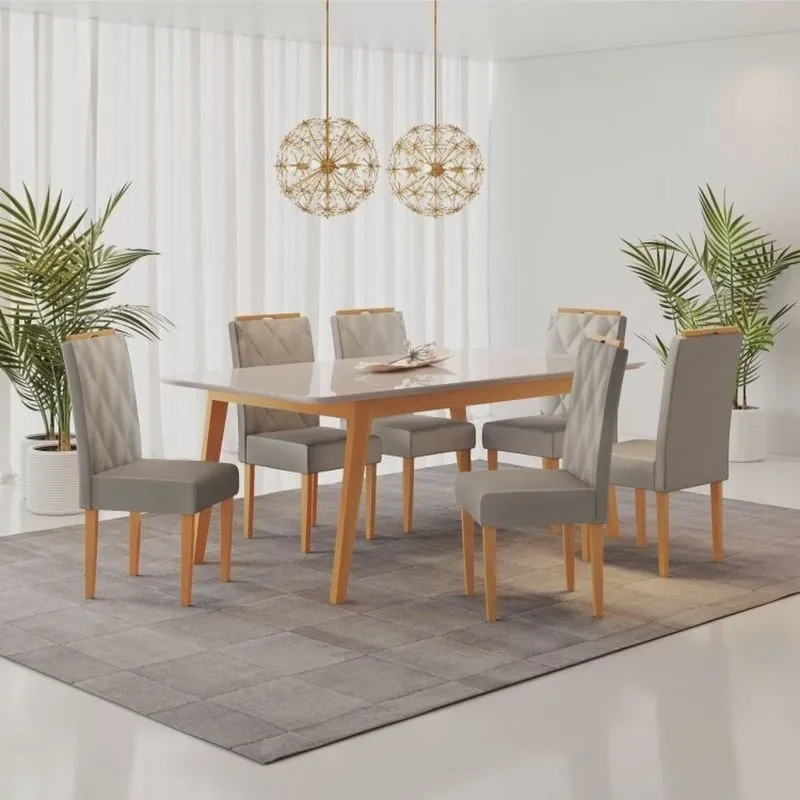 Conjunto Sala de Jantar Mesa Elegance com 6 Cadeiras Diamante Jolie jcm Móveis
