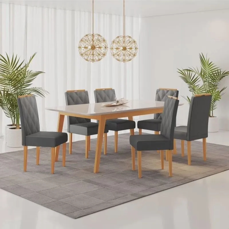 Conjunto Sala de Jantar Mesa Elegance com 6 Cadeiras Diamante Jolie jcm Móveis